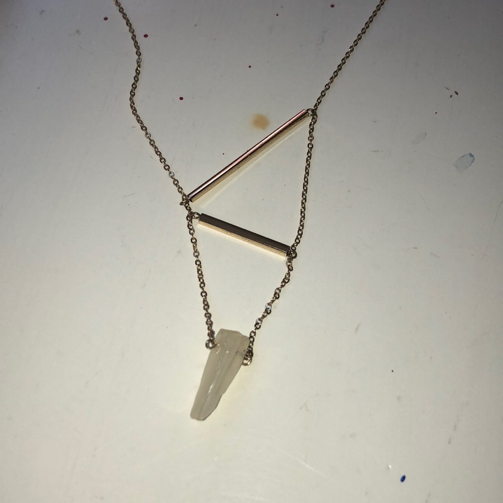 Gold Asymmetrical Necklace with Crystal Pendant